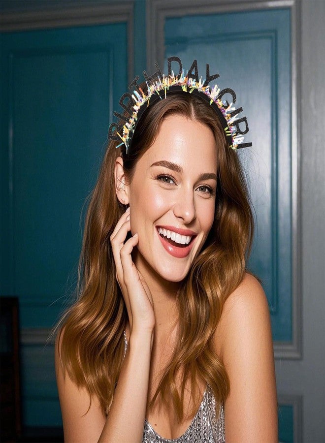 Jaciya Birthday Girl Glitter Headband for Women Girls Sparkling Black Party Hair Accessories with Confetti Tinsel - Image 3